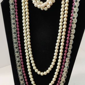 5 Vintage Beaded Necklaces pearl type and others